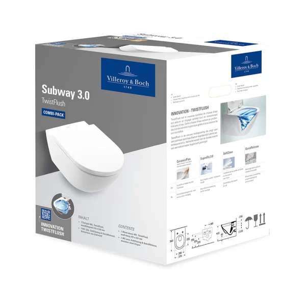 Villeroy & Boch Subway 3.0 kombipack perem nélküli fali wc, ülőkével twistflush