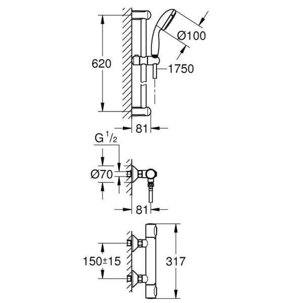 GROHE GROHETHERM 500 TERMOSZTÁTOS ZUHANYCSAPTELEP ZUHANYGARNITÚRÁVAL - Image 2